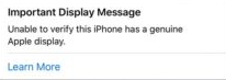 Фрагмент сообщения Important Display Message о проверке дисплея iPhone